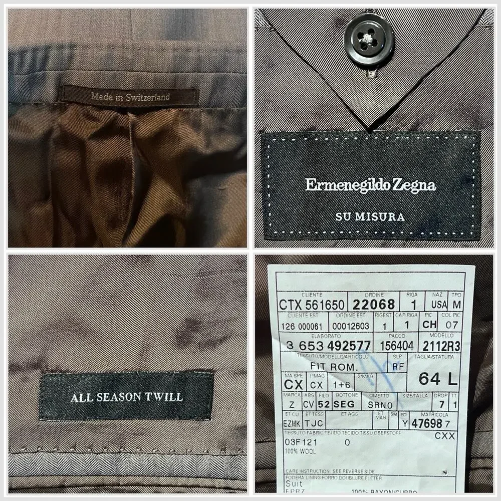 Ermenegildo Zegna Su Misura 48x50L 43x32 ROM Taupe Brown Tonal Stripe Suit